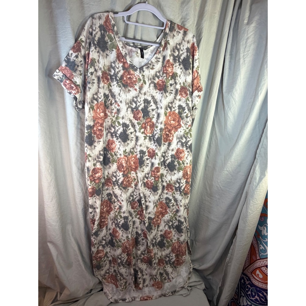 Glitzy Girlz Womens 2XL Floral Tie Dye Maxi Dress V-Neck High Low DS-CH-1135FTX - Picture 2 of 11
